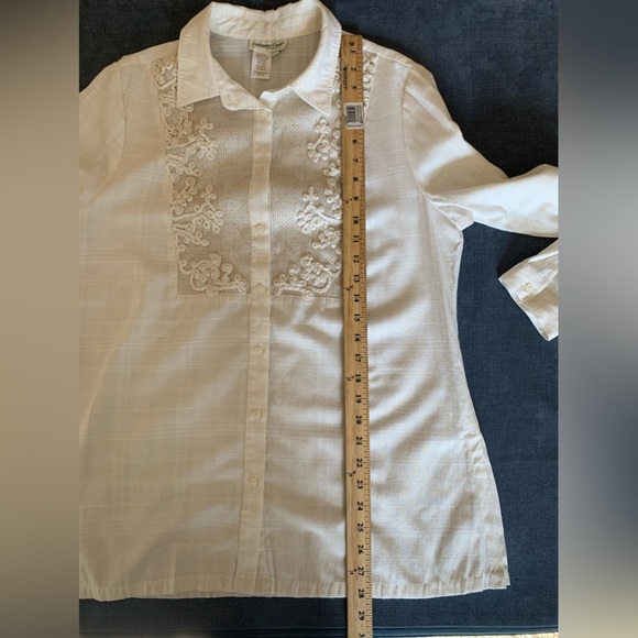 Coldwater Creek Womens Blouse PL Cream Long Sleeve Embroidered Floral Boho - Picture 8 of 8